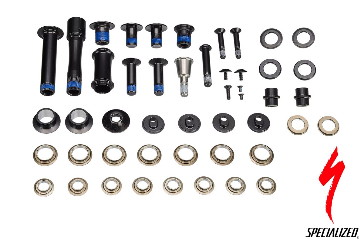 Kit pernos pivote suspensión Specialized Kenevo SL 2022+ S210500009, repuesto original con pernos de aleación, titanio y acero para todos los puntos de pivote y espaciadores.