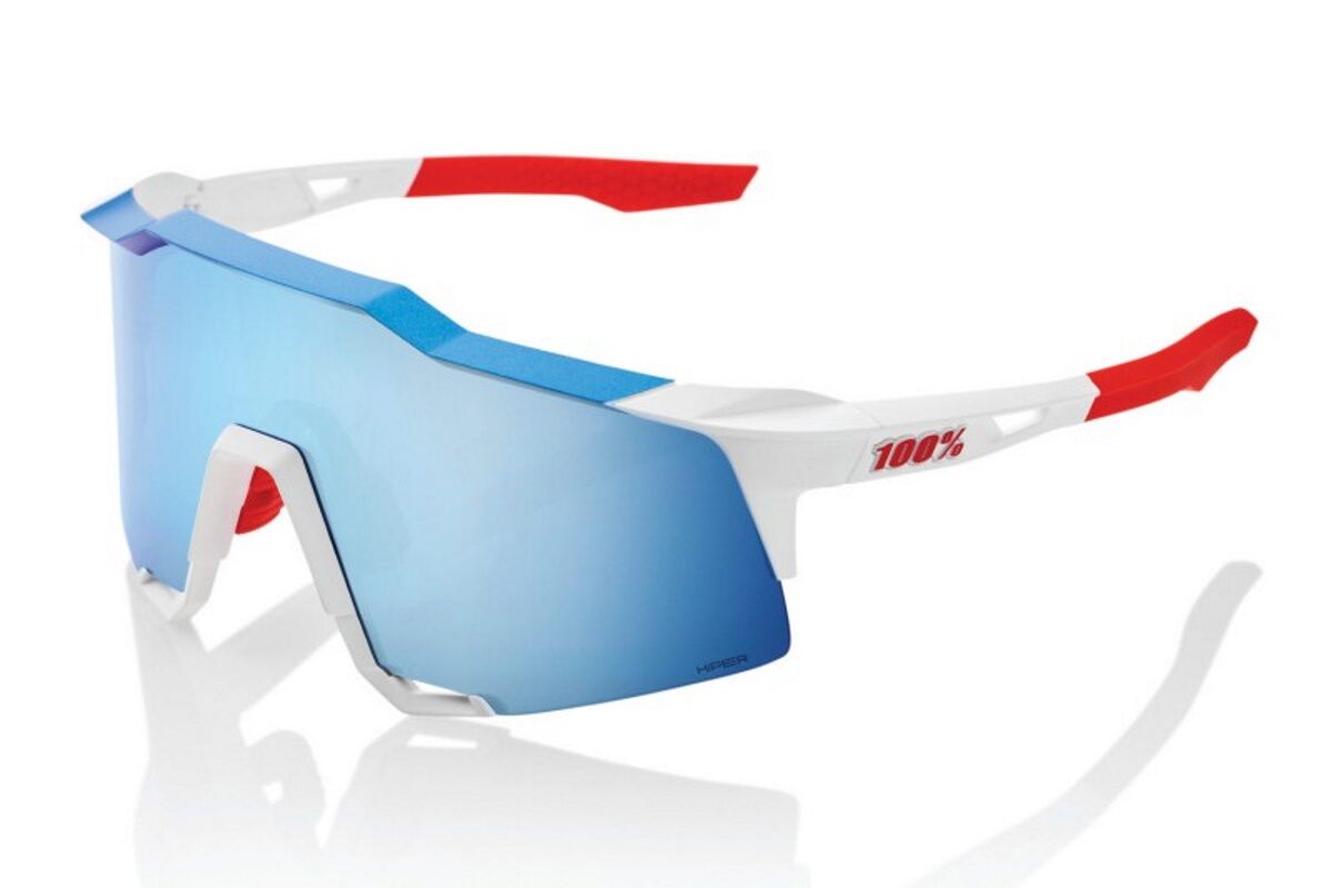 Gafas ciclismo 100% - SPEEDCRAFT® - Total Energies Team Matte White / Metallic Blue - HiPER® Blue Multilayer Mirror Lens