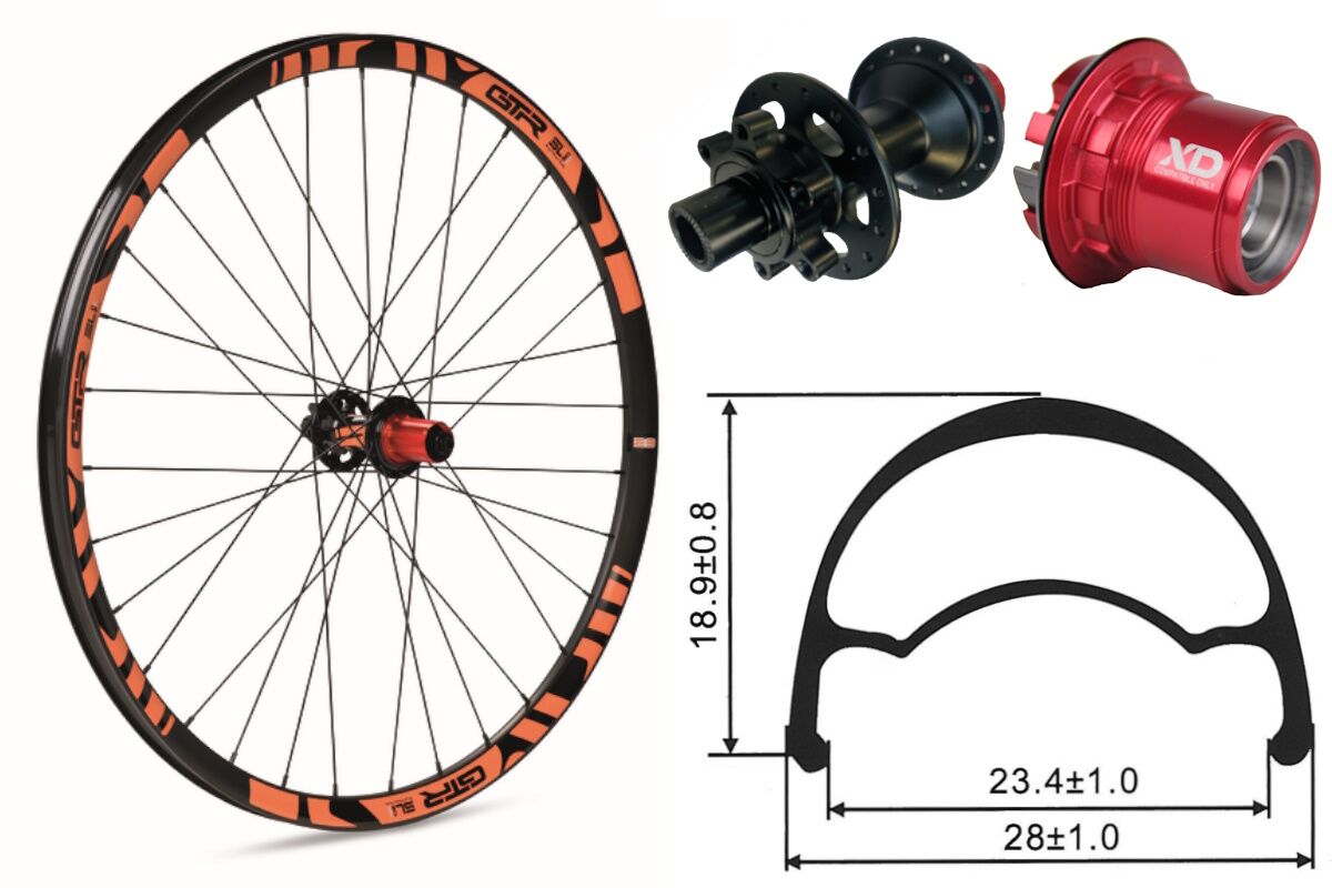 Rueda trasera aluminio MTB GTR SL23 29" Naranja Disc 6 Tornillos Sram XD