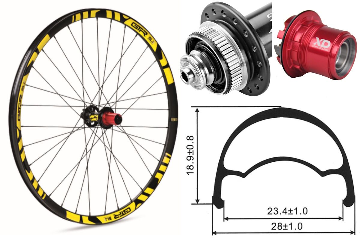 Rueda trasera aluminio MTB GTR SL23 27,5" Amarillo Disc Center Lock Boost Sram XD