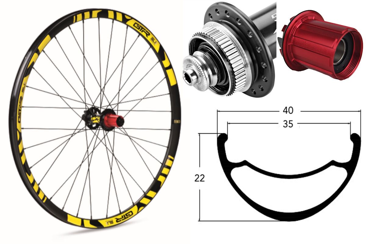 Rueda trasera aluminio MTB GTR SL35 29" Amarillo Disc Center Lock Boost Shimano