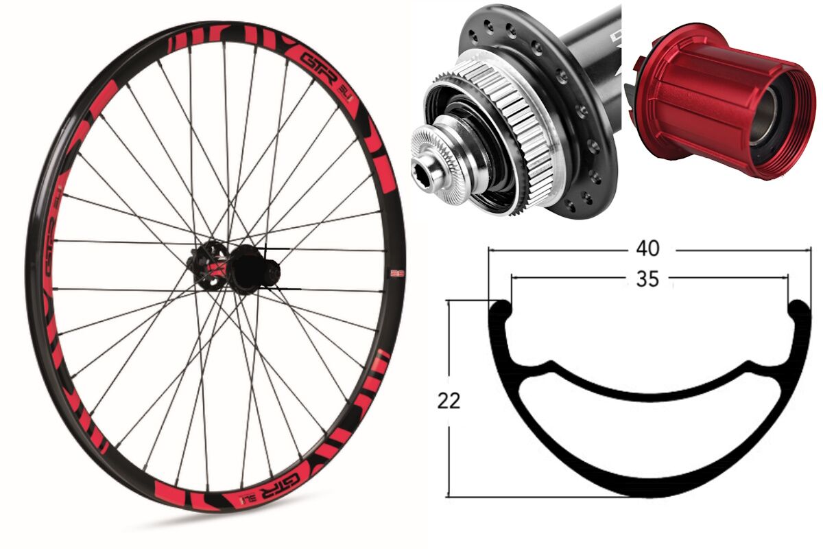 Rueda trasera aluminio MTB GTR SL35 29" Rojo Disc Center Lock Boost Shimano