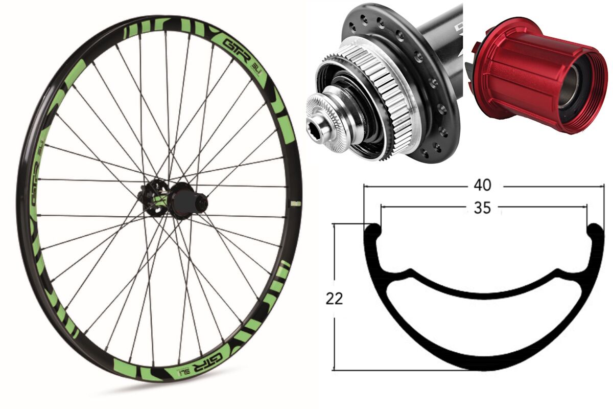 Rueda trasera aluminio MTB GTR SL35 29" Verde Disc Center Lock Boost Shimano