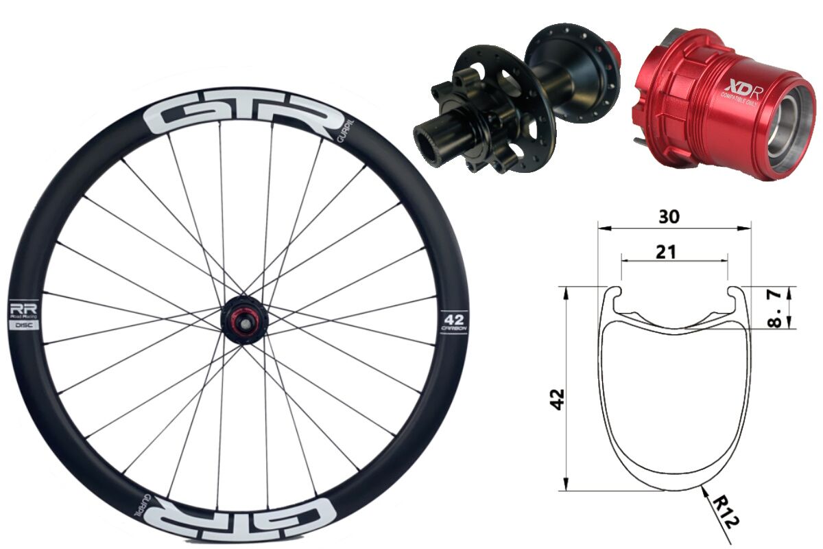 Rueda trasera carbono Carretera GTR RR42 Blanco 6T Sram XDR