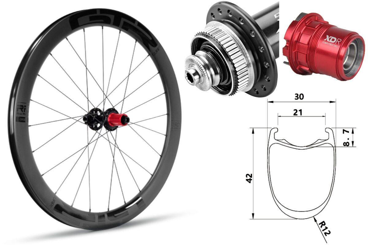 Rueda trasera carbono Carretera GTR RR42 Negro Center Lock Sram XDR