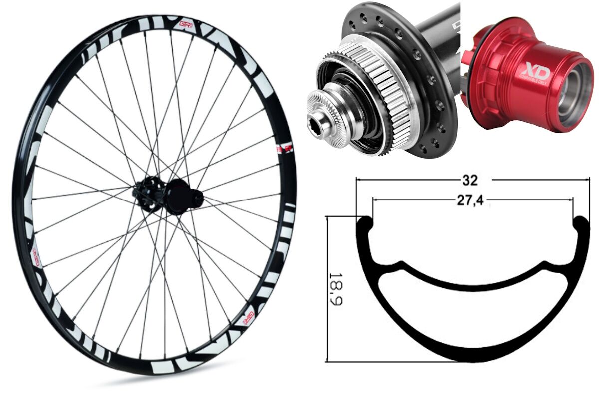 Rueda trasera aluminio MTB GTR SL27 29" Blanco Disc Center Lock Boost Sram XD