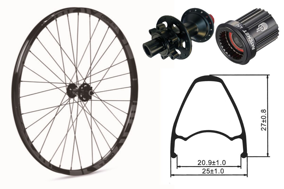 Rueda trasera aluminio MTB GTR SL20 27,5" Gris Disc 6 Tornillos Micro-Spline Ratchet