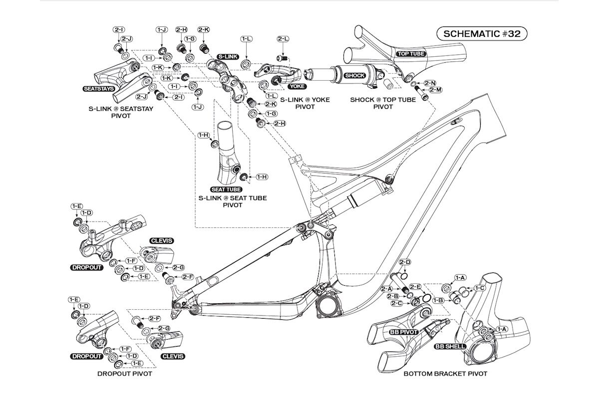 Esquema de cojinetes, pernos y especiadores de Specialized Stumpjumper fsr