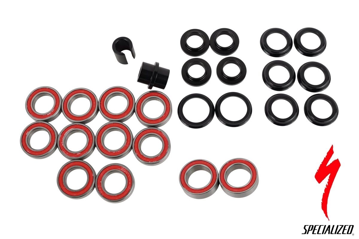 Kit de cojinetes y espaciadores pivote suspensión Specialized Stumpjumper EVO Alloy 2022-2024 S210600004, recambio original para restaurar el sistema de suspensión y maximizar el rendimiento de la bicicleta.