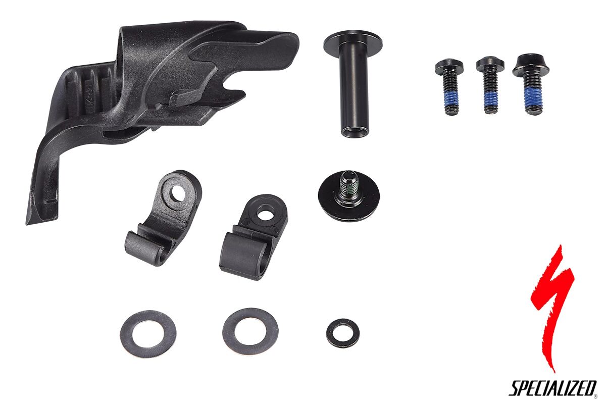 Kit montaje amortiguador trasero Specialized Epic Brain 2021+ S204200013, incluye eje, pernos, manguito, abrazaderas y arandela para instalación y mantenimiento del sistema Brain y suspensión trasera.