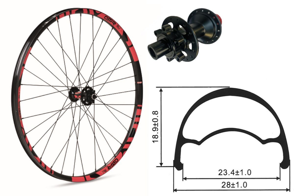 Rueda delantera aluminio  MTB GTR SL23 27,5" Rojo Disc 6 Tornillos Boost