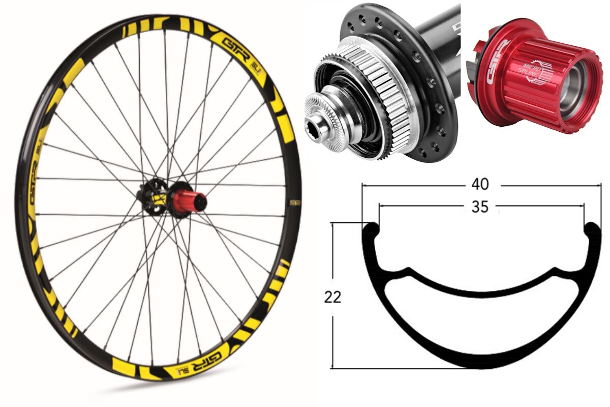 Rueda trasera aluminio MTB GTR SL35 29" Amarillo Disc Center Lock Boost Shimano MS