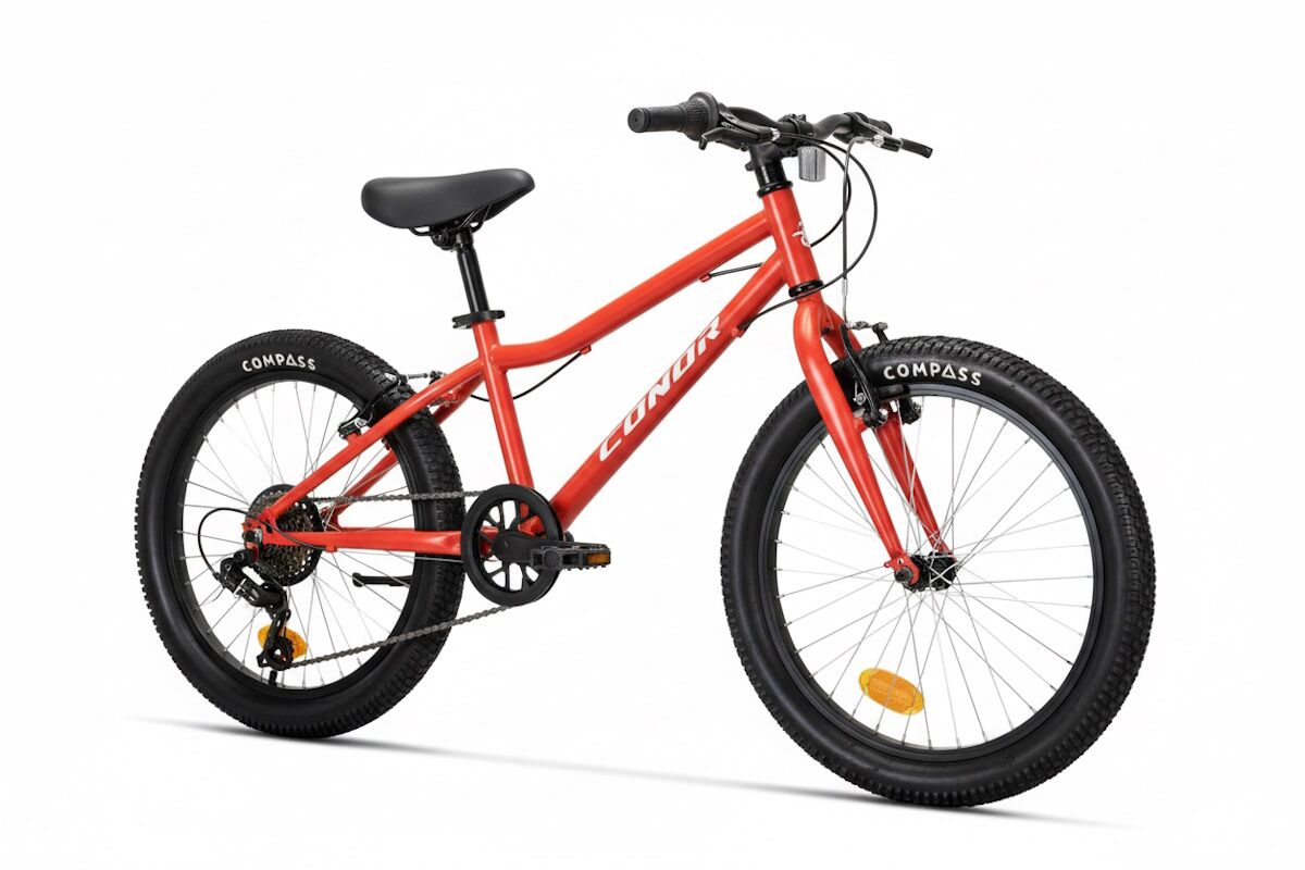 Bicicleta Conor Kid 20 naranja, cuadro sloping, 6 marchas y ruedas anchas