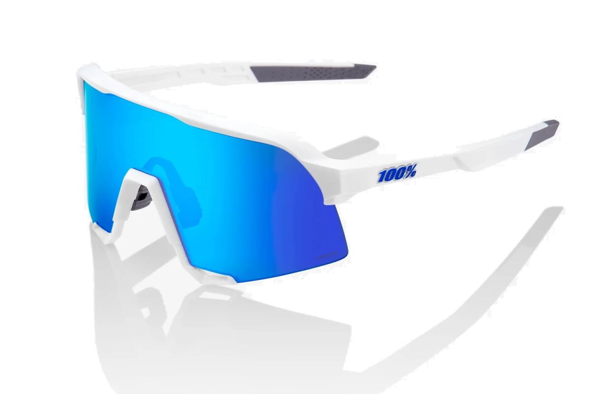 Gafas ciclismo 100% - S3™ - Matte White - HiPER® Blue Multilayer Mirror Lens