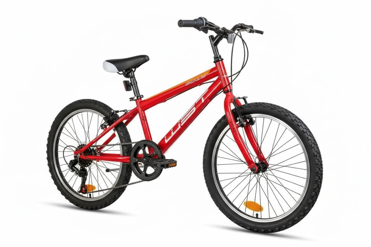 Imagen de una bicicleta de 20 pulgadas con suspension delantera y cambio Shimano con aspecto de MTb para niños