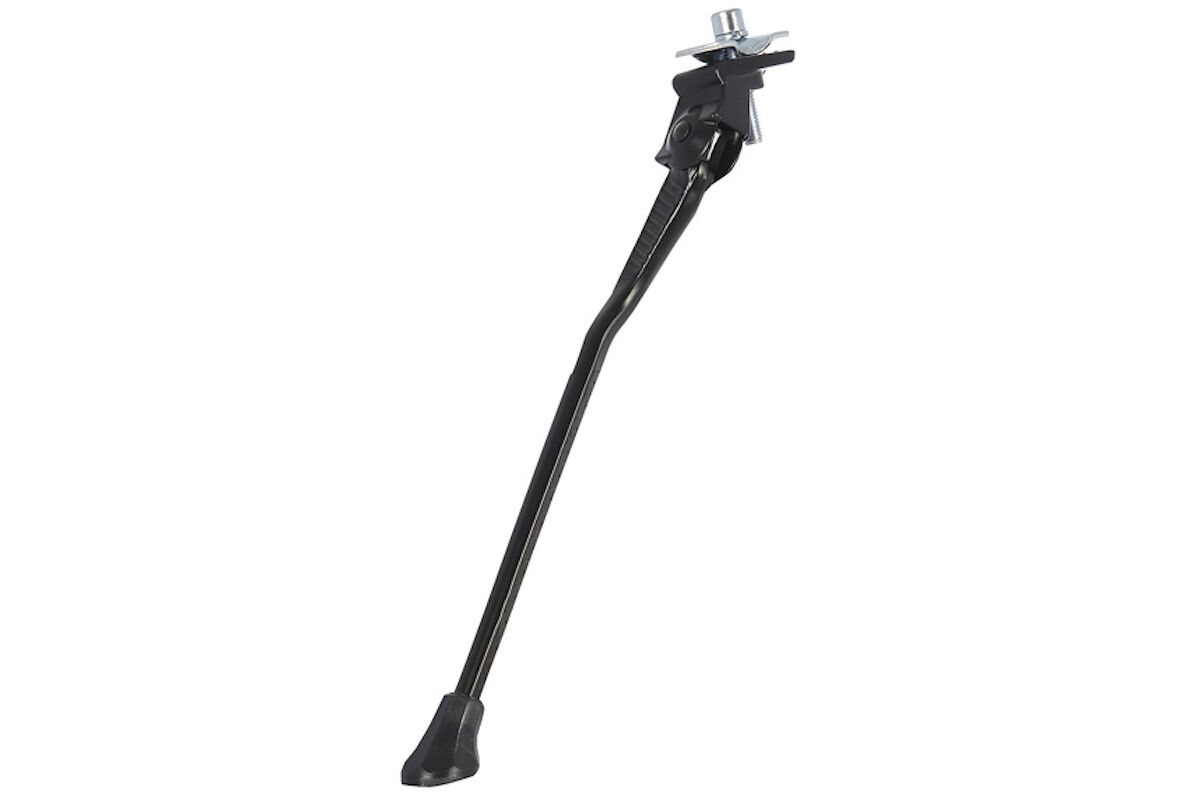 Caballete universal OXC Basic negro para bicicletas de 18" a 28". Montaje central junto al pedalier y longitud recortable. Ideal para bicis infantiles y urbanas.