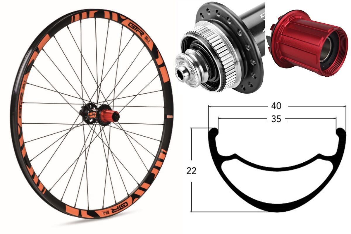 Rueda trasera aluminio MTB GTR SL35 29" Naranja Disc Center Lock Boost Shimano